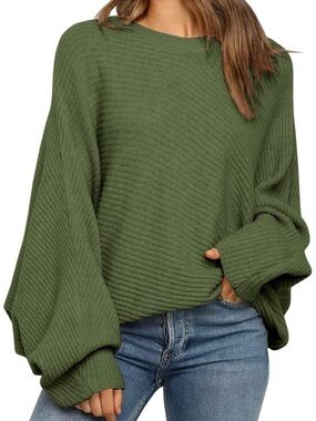 Olive Green Oversized Ribbed Sweater - Women